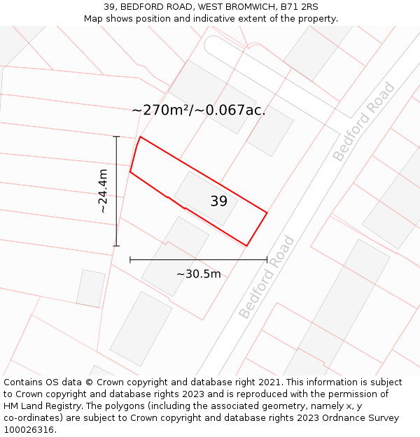 39, BEDFORD ROAD, WEST BROMWICH, B71 2RS: Plot and title map