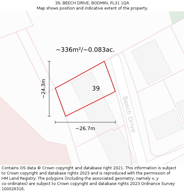 39, BEECH DRIVE, BODMIN, PL31 1QA: Plot and title map