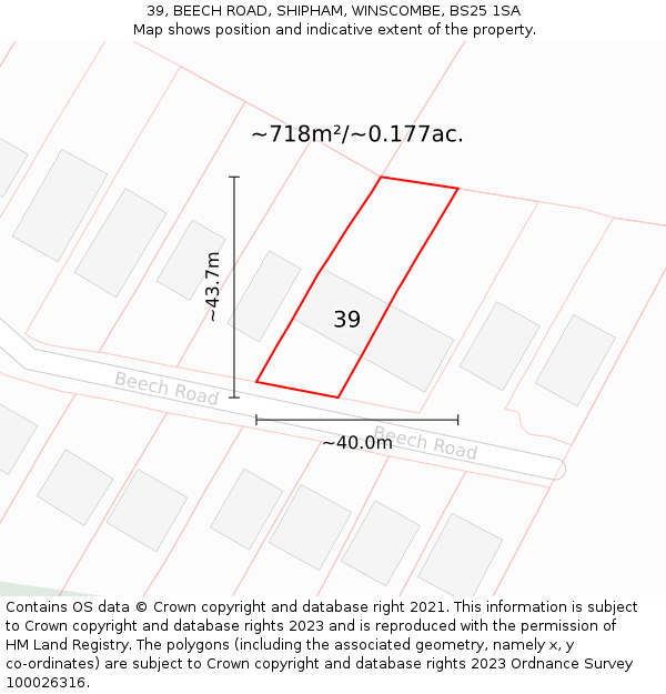 39, BEECH ROAD, SHIPHAM, WINSCOMBE, BS25 1SA: Plot and title map