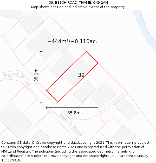 39, BEECH ROAD, THAME, OX9 2AN: Plot and title map