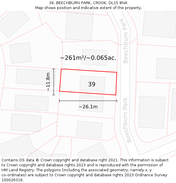 39, BEECHBURN PARK, CROOK, DL15 8NA: Plot and title map
