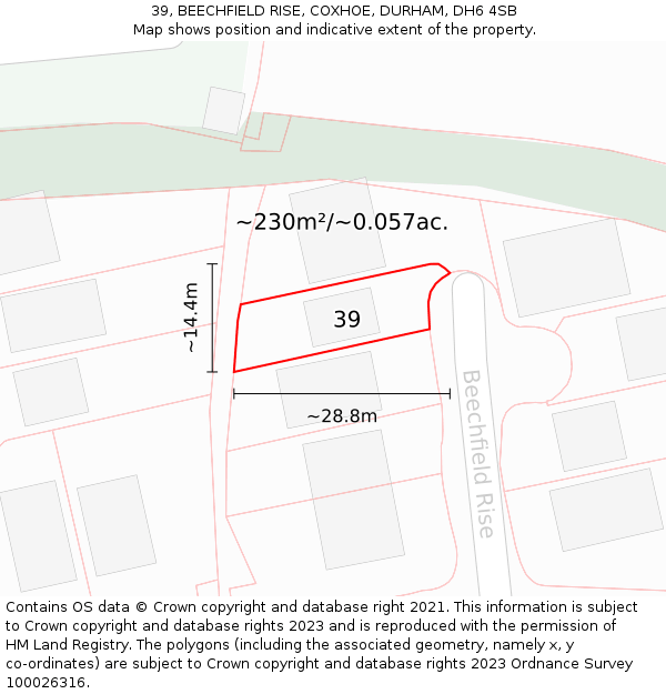 39, BEECHFIELD RISE, COXHOE, DURHAM, DH6 4SB: Plot and title map