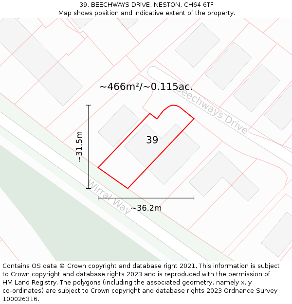 39, BEECHWAYS DRIVE, NESTON, CH64 6TF: Plot and title map