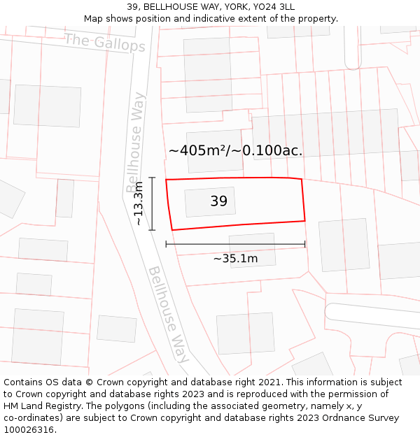 39, BELLHOUSE WAY, YORK, YO24 3LL: Plot and title map
