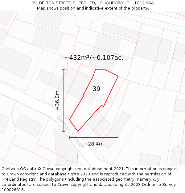 39, BELTON STREET, SHEPSHED, LOUGHBOROUGH, LE12 9AA: Plot and title map