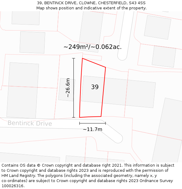 39, BENTINCK DRIVE, CLOWNE, CHESTERFIELD, S43 4SS: Plot and title map