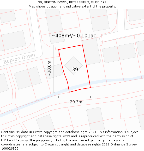 39, BEPTON DOWN, PETERSFIELD, GU31 4PR: Plot and title map