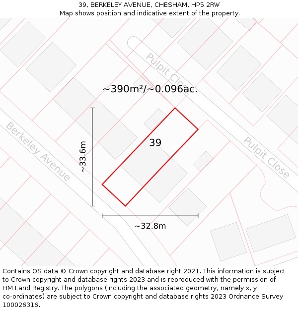 39, BERKELEY AVENUE, CHESHAM, HP5 2RW: Plot and title map