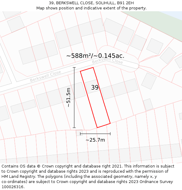 39, BERKSWELL CLOSE, SOLIHULL, B91 2EH: Plot and title map