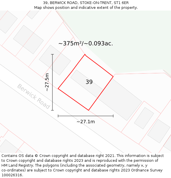39, BERWICK ROAD, STOKE-ON-TRENT, ST1 6ER: Plot and title map