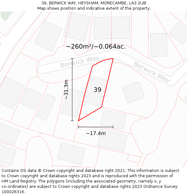 39, BERWICK WAY, HEYSHAM, MORECAMBE, LA3 2UB: Plot and title map