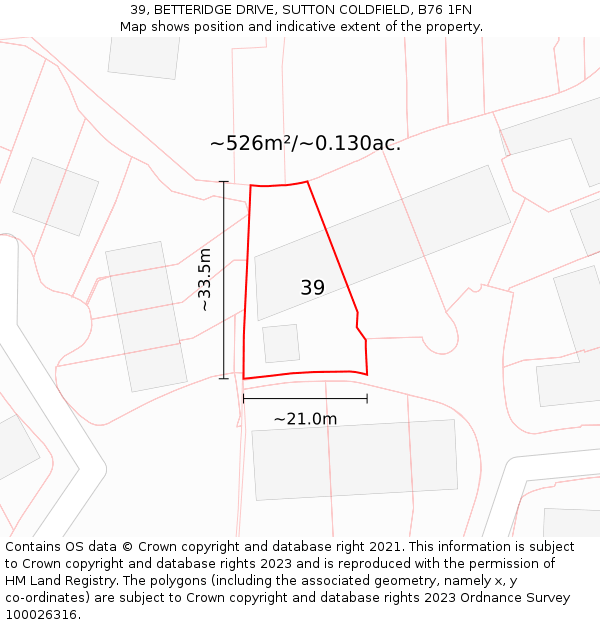 39, BETTERIDGE DRIVE, SUTTON COLDFIELD, B76 1FN: Plot and title map