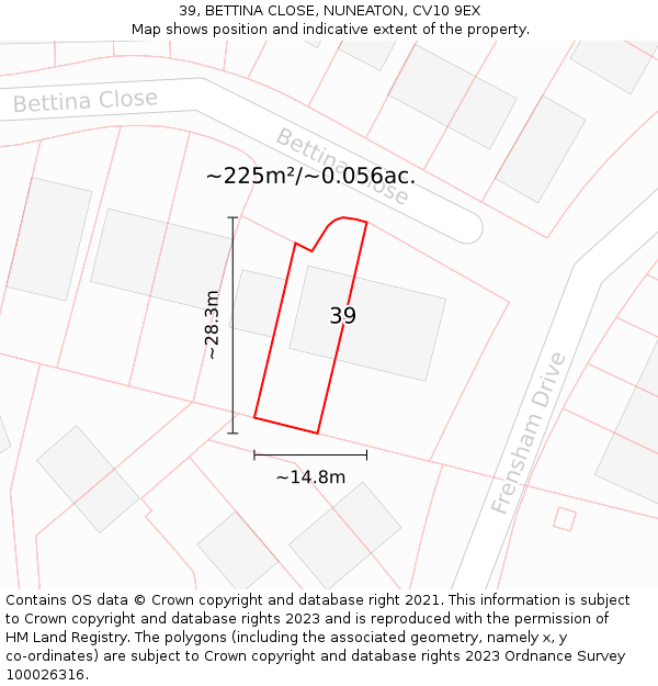 39, BETTINA CLOSE, NUNEATON, CV10 9EX: Plot and title map