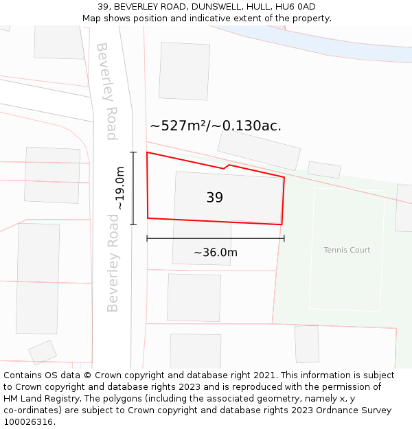 39, BEVERLEY ROAD, DUNSWELL, HULL, HU6 0AD: Plot and title map
