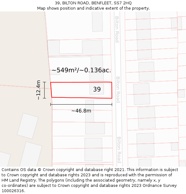 39, BILTON ROAD, BENFLEET, SS7 2HQ: Plot and title map