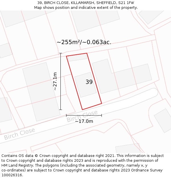 39, BIRCH CLOSE, KILLAMARSH, SHEFFIELD, S21 1FW: Plot and title map