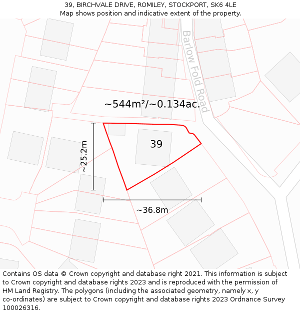 39, BIRCHVALE DRIVE, ROMILEY, STOCKPORT, SK6 4LE: Plot and title map