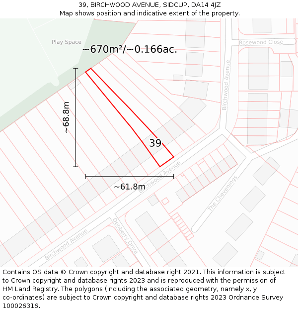 39, BIRCHWOOD AVENUE, SIDCUP, DA14 4JZ: Plot and title map