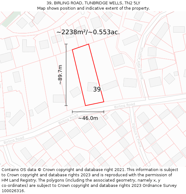 39, BIRLING ROAD, TUNBRIDGE WELLS, TN2 5LY: Plot and title map
