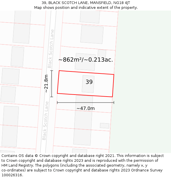 39, BLACK SCOTCH LANE, MANSFIELD, NG18 4JT: Plot and title map