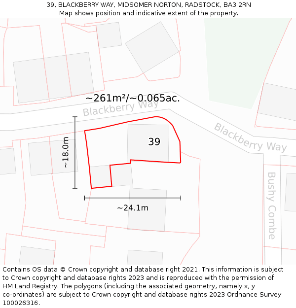 39, BLACKBERRY WAY, MIDSOMER NORTON, RADSTOCK, BA3 2RN: Plot and title map