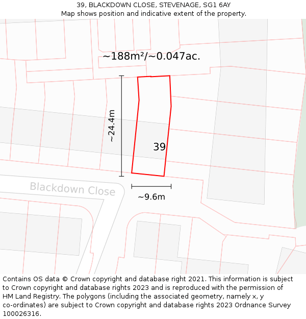 39, BLACKDOWN CLOSE, STEVENAGE, SG1 6AY: Plot and title map