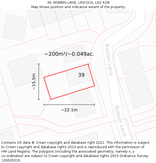 39, BOBBIN LANE, LINCOLN, LN2 4ZB: Plot and title map
