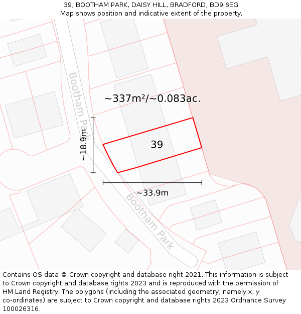 39, BOOTHAM PARK, DAISY HILL, BRADFORD, BD9 6EG: Plot and title map