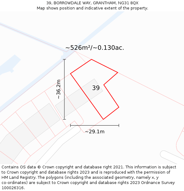 39, BORROWDALE WAY, GRANTHAM, NG31 8QX: Plot and title map