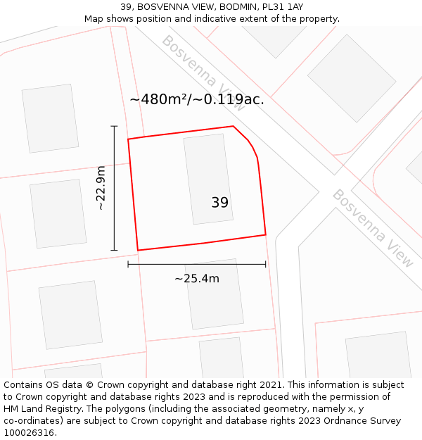 39, BOSVENNA VIEW, BODMIN, PL31 1AY: Plot and title map