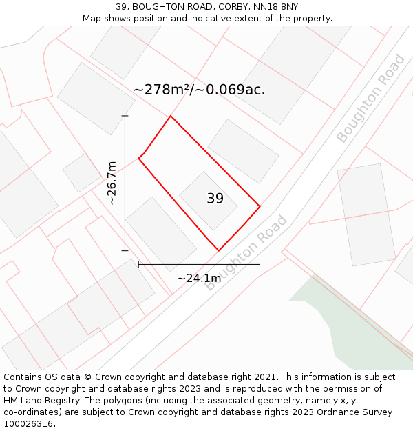 39, BOUGHTON ROAD, CORBY, NN18 8NY: Plot and title map