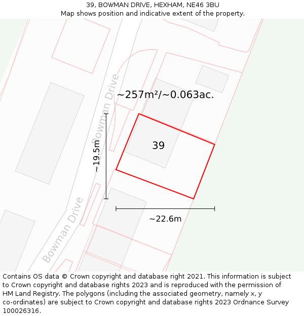 39, BOWMAN DRIVE, HEXHAM, NE46 3BU: Plot and title map