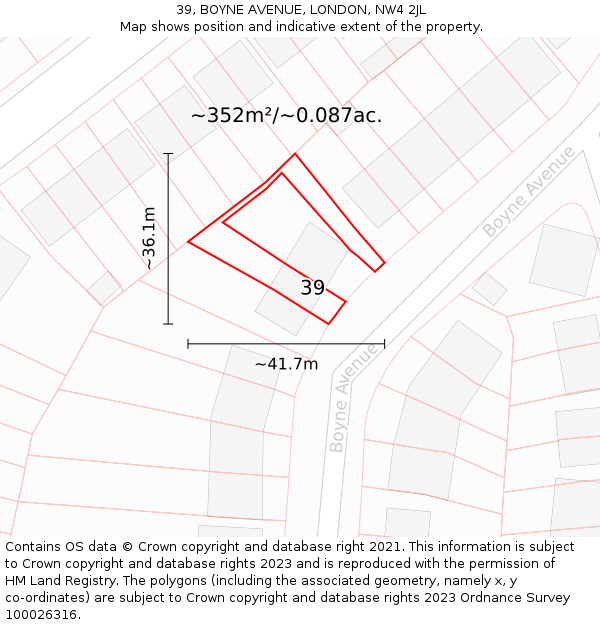 39, BOYNE AVENUE, LONDON, NW4 2JL: Plot and title map