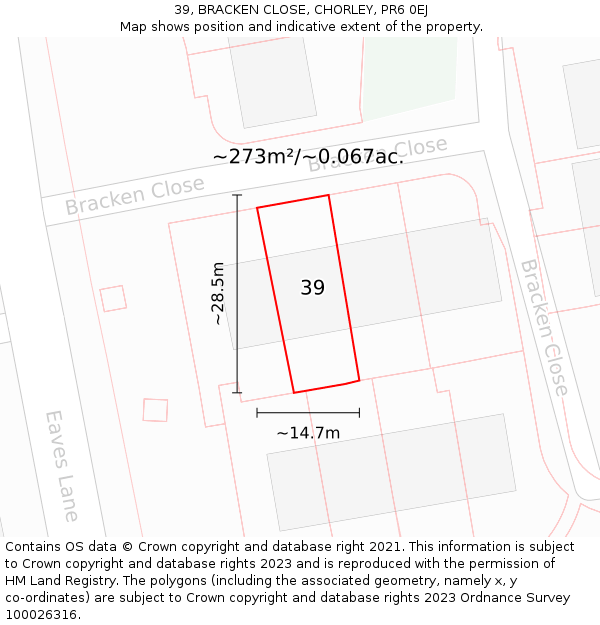39, BRACKEN CLOSE, CHORLEY, PR6 0EJ: Plot and title map