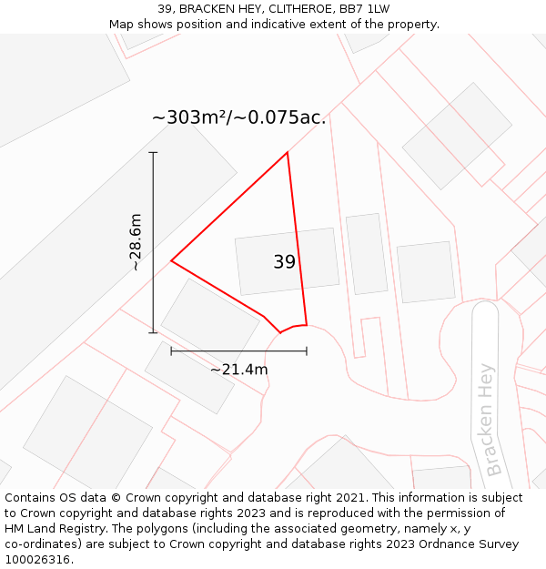 39, BRACKEN HEY, CLITHEROE, BB7 1LW: Plot and title map