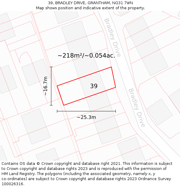 39, BRADLEY DRIVE, GRANTHAM, NG31 7WN: Plot and title map