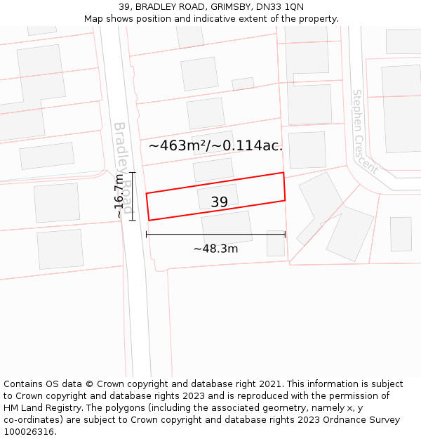 39, BRADLEY ROAD, GRIMSBY, DN33 1QN: Plot and title map