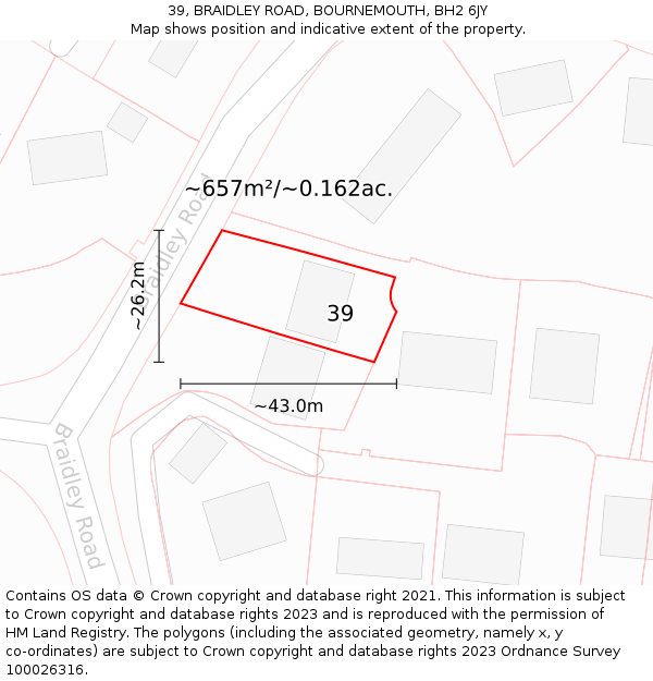 39, BRAIDLEY ROAD, BOURNEMOUTH, BH2 6JY: Plot and title map
