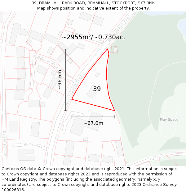 39, BRAMHALL PARK ROAD, BRAMHALL, STOCKPORT, SK7 3NN: Plot and title map