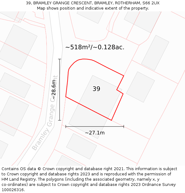 39, BRAMLEY GRANGE CRESCENT, BRAMLEY, ROTHERHAM, S66 2UX: Plot and title map