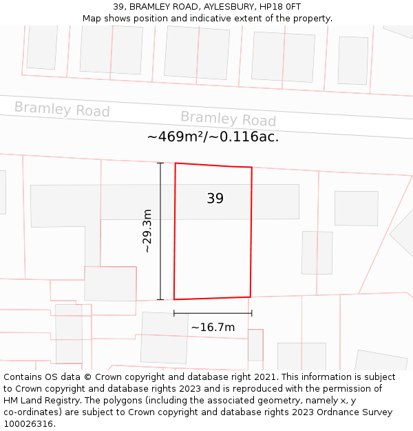 39, BRAMLEY ROAD, AYLESBURY, HP18 0FT: Plot and title map