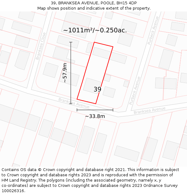 39, BRANKSEA AVENUE, POOLE, BH15 4DP: Plot and title map