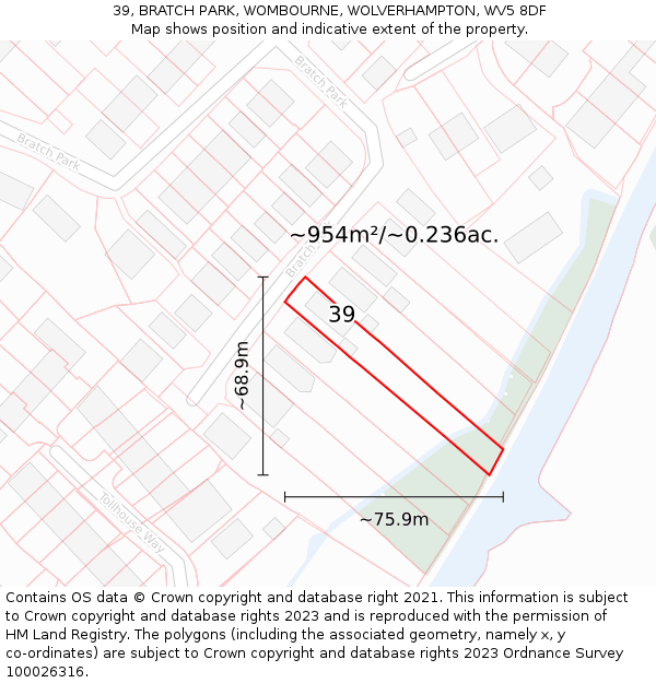 39, BRATCH PARK, WOMBOURNE, WOLVERHAMPTON, WV5 8DF: Plot and title map