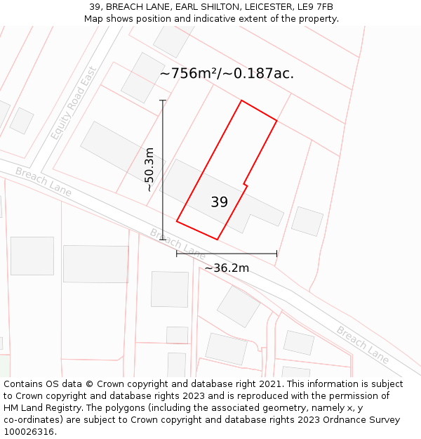 39, BREACH LANE, EARL SHILTON, LEICESTER, LE9 7FB: Plot and title map