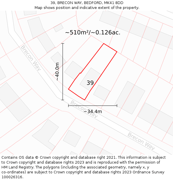 39, BRECON WAY, BEDFORD, MK41 8DD: Plot and title map