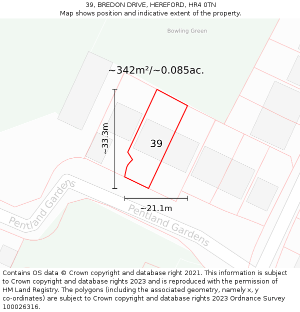 39, BREDON DRIVE, HEREFORD, HR4 0TN: Plot and title map