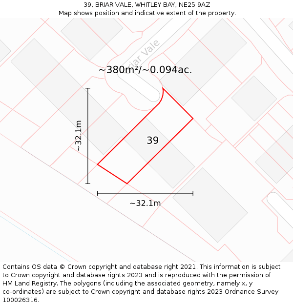 39, BRIAR VALE, WHITLEY BAY, NE25 9AZ: Plot and title map