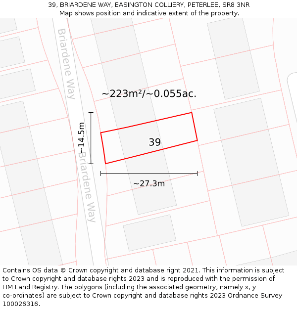 39, BRIARDENE WAY, EASINGTON COLLIERY, PETERLEE, SR8 3NR: Plot and title map