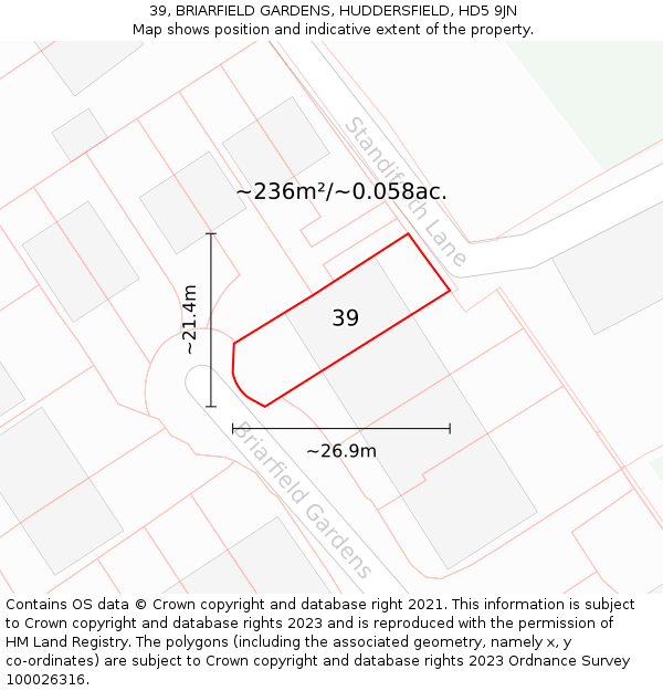 39, BRIARFIELD GARDENS, HUDDERSFIELD, HD5 9JN: Plot and title map