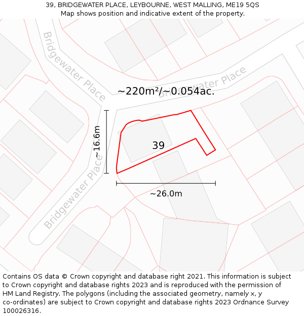 39, BRIDGEWATER PLACE, LEYBOURNE, WEST MALLING, ME19 5QS: Plot and title map
